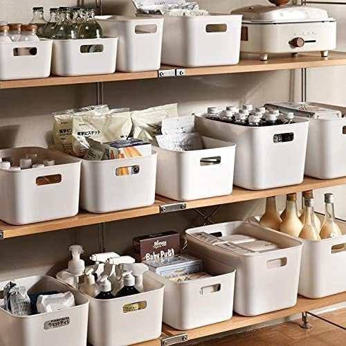 Set Of 6 Plastic Storage Bins,“10.5×8×5.5”Versatile Kitchen Pantry Organization and Storage,for Plastic Storage Container Under Bed,Under Sink Bathroom Organizer (White, 6 Pack Medium)