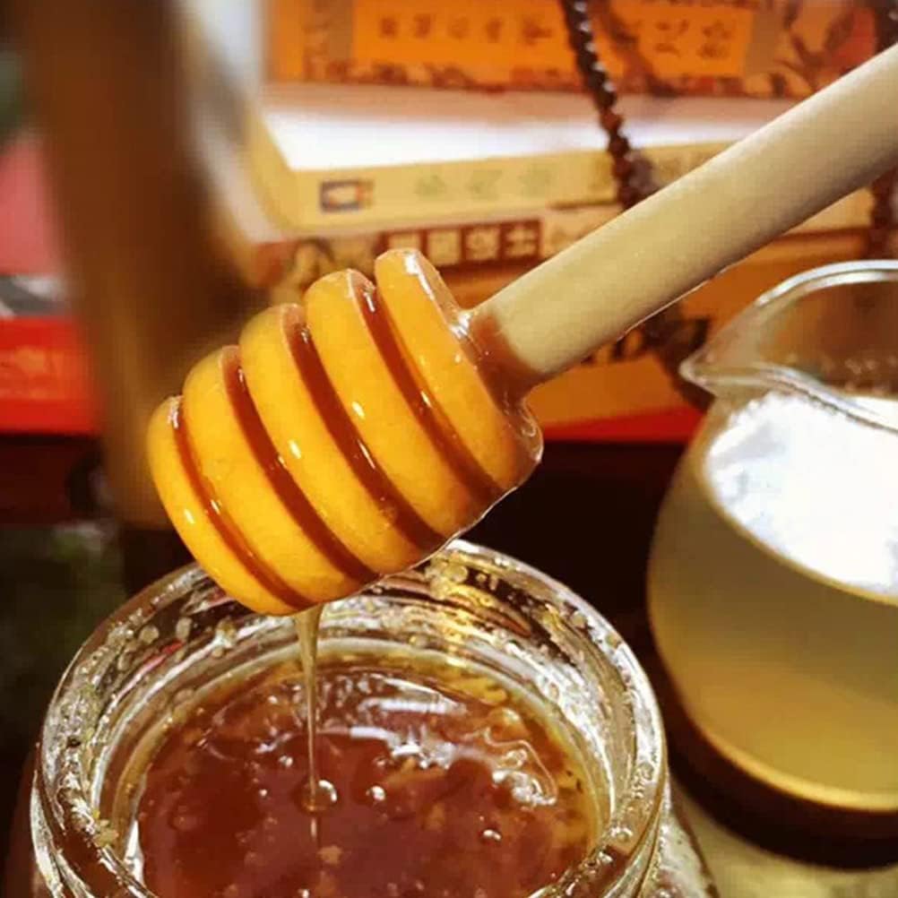100pcs Honey Dipper Sticks, 3 inch Wooden Honey Dipper Honey Stirrers Honey Spoon with Natural Jute Twine Kraft Paper Tags for Honey Jar Dispense Drizzle Honey Wedding Party Favors Honey Server