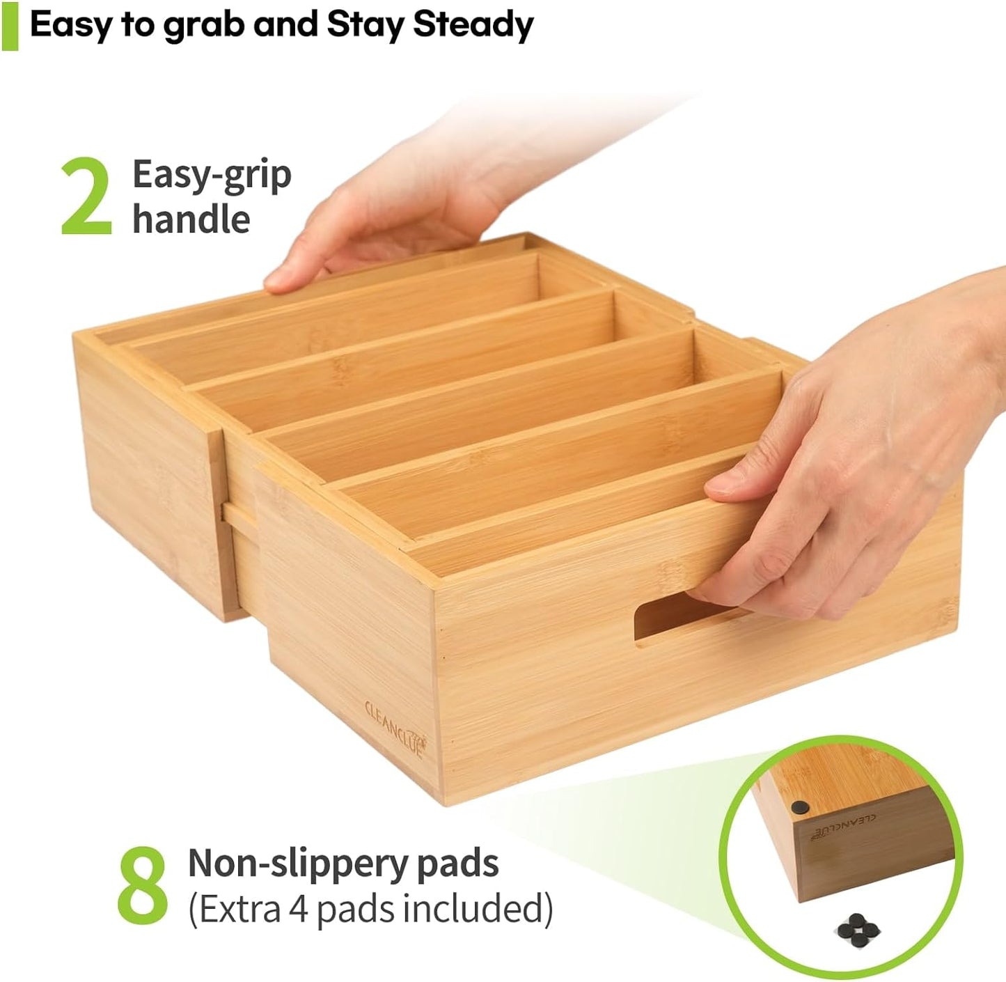 Bamboo Pot and Lid Organizers Bundle: White and Natural - Expandable Kitchen Cabinet Storage for Food Container Lids and Pans - Adjustable Dividers