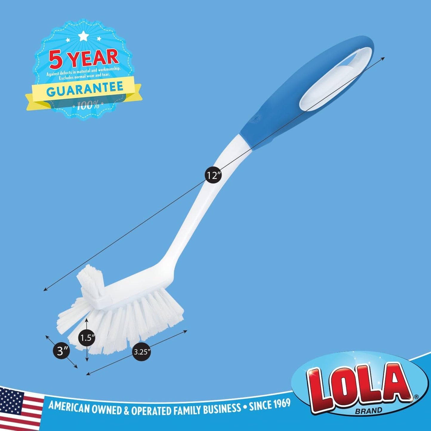 Lola Products Pro Utility All Purpose Kitchen Cleaning Brush, Durable Bristles, Comfort Ergonomic Rubber Non-Slip Grip, Built-in Food Scraper, 2 Pack
