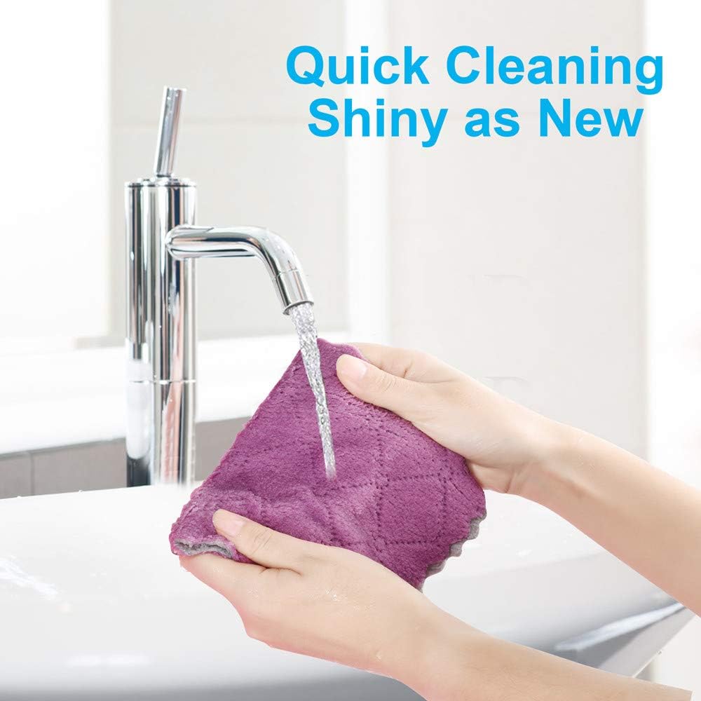 12PCS Kitchen Towels Dish Towels, Multipurpose Reusable Dish Cloths, Double-Sided Microfiber Cleaning Rags for Furniture, Car, Tea, Bowl, 10x 6 inch