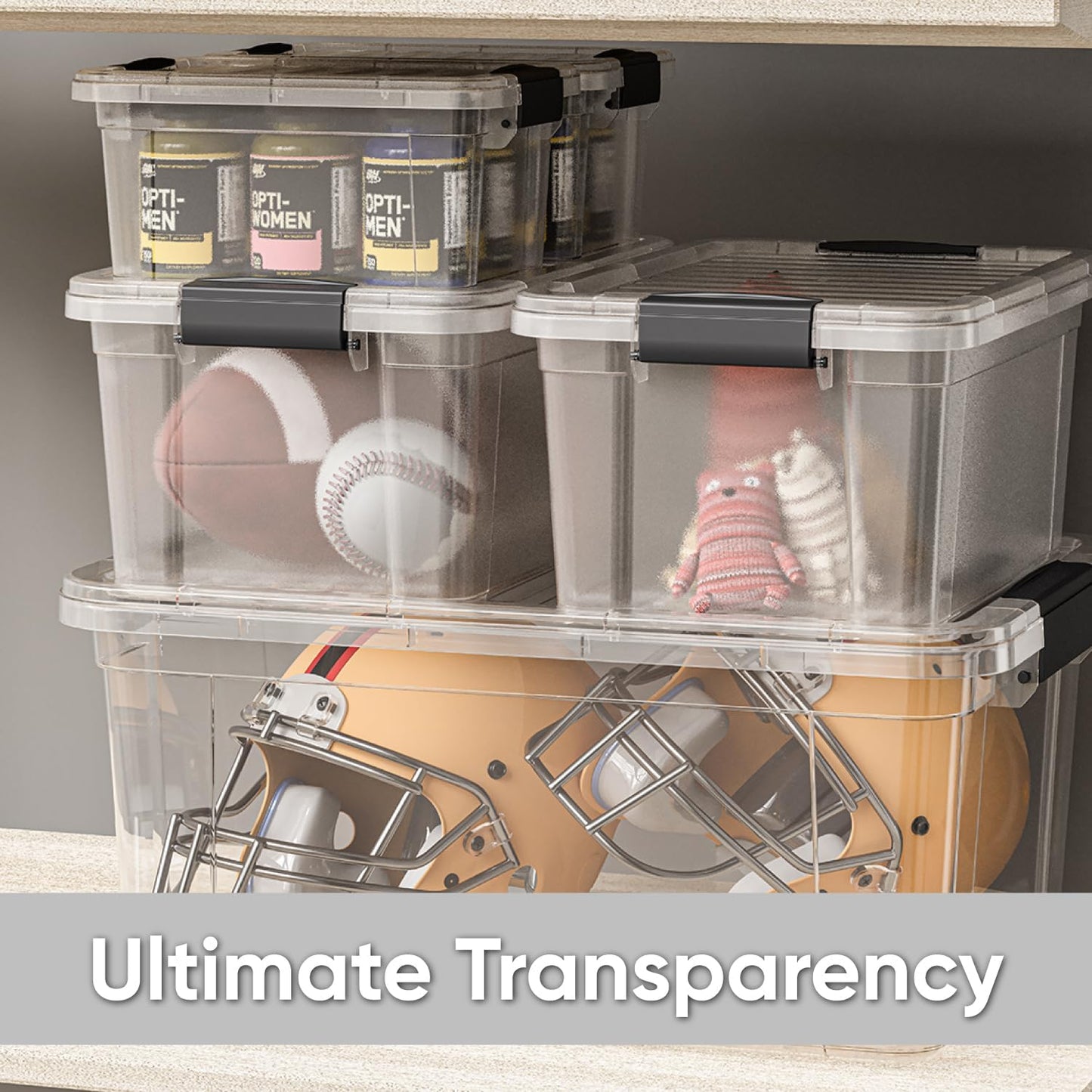 Superio Clear Storage Boxes with Lids, 2.5 Quart Plastic Container Bins for Organizing, Stackable Crates, BPA Free, Non Toxic, Odor Free, Organizers for Home, Office, School, and Dorm