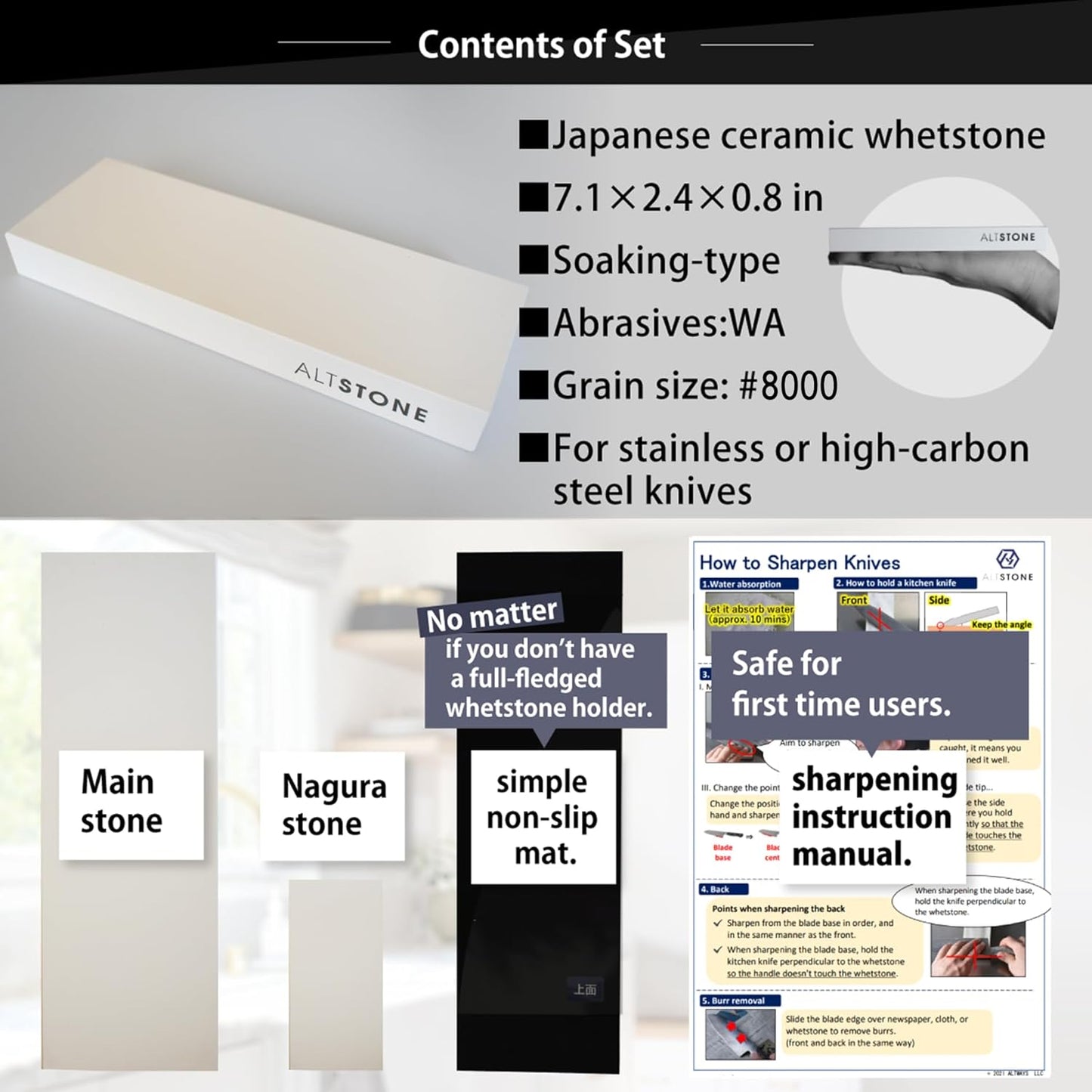 FUKAMI Whetstone Sharpening stone super finishing grit 8000 w/Nagura, 7.1" x 2.4" x 0.8" (Pro Power. Perfectly Compact for home use), Made in Japan (#8000)