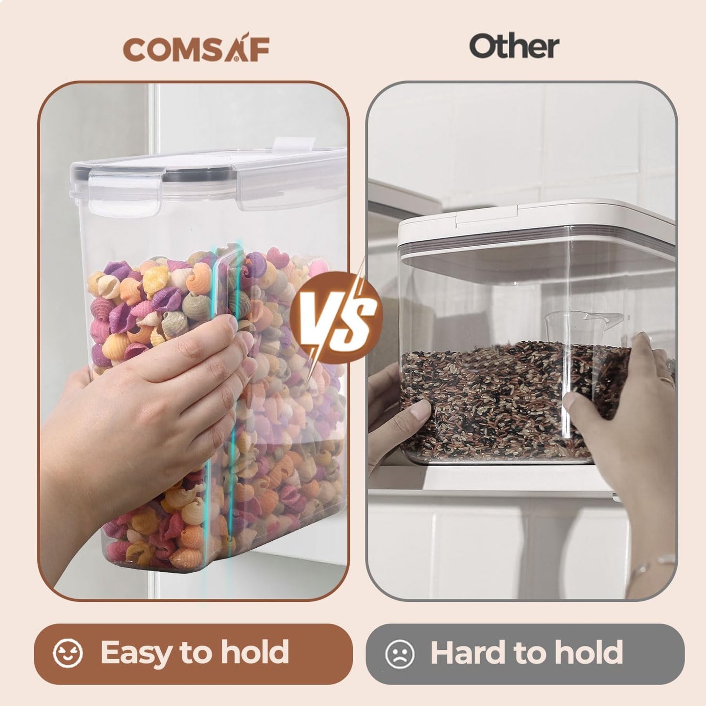 3 PCS Cereal Storage Containers Set, Airtight Food Containers with lid for Rice Pet food, Medium & Small Cereal Dispenser for Kitchen Pantry Organization (135.2oz/4L + 84.5oz/2.5L×2)