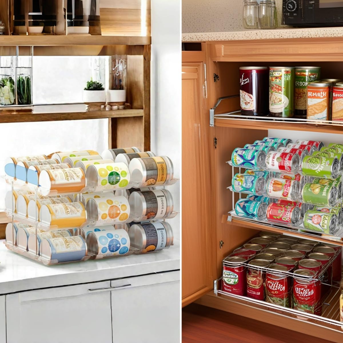 Can Organizer for Pantry, 3 Sets 4 Tiers Can Storage Organizer Pantry,Soda Can Organizer for Fridge 48 Cans Rack Automatic Rolling Stackable Canned Food Organizer,Clear
