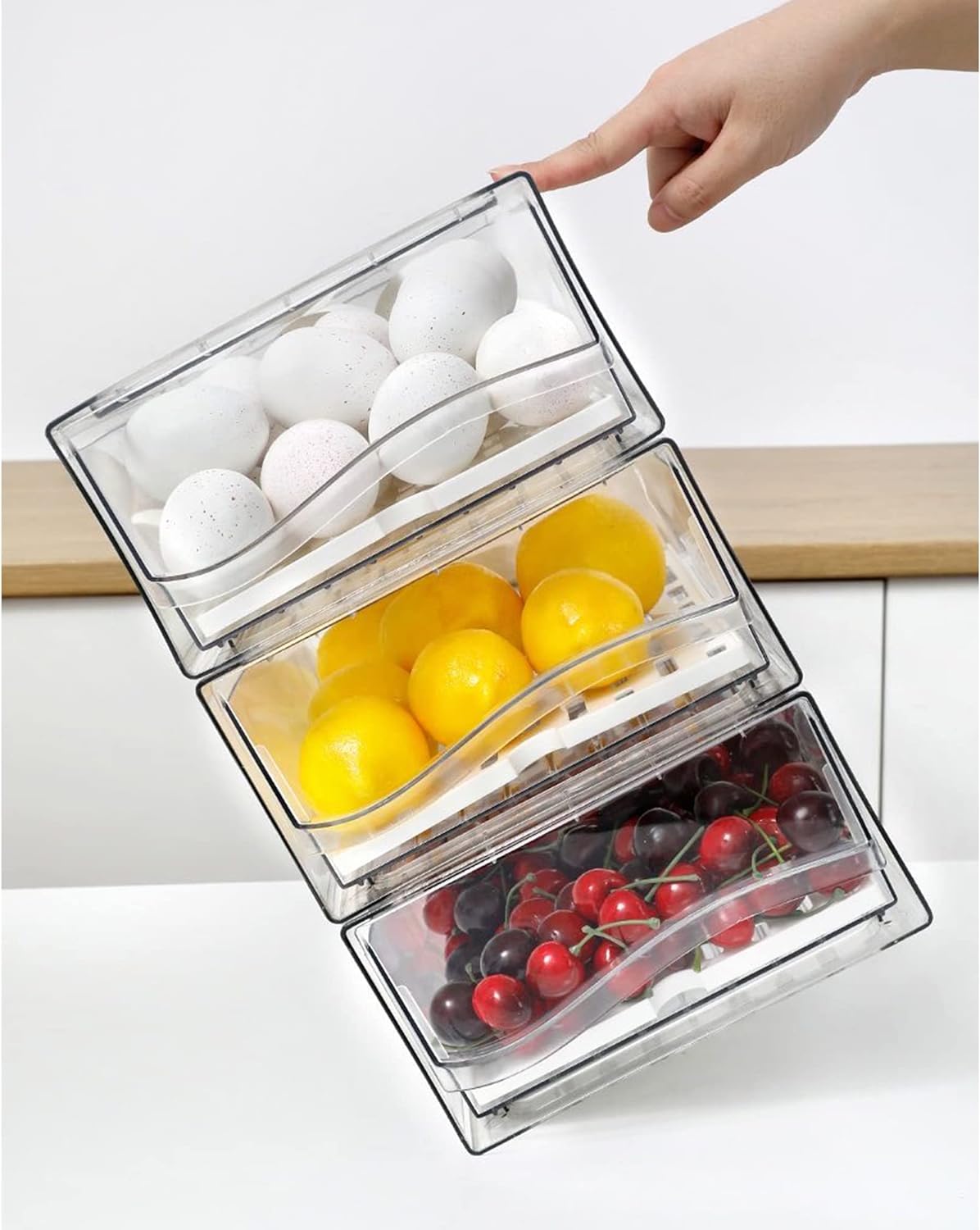 Diskary Fridge Organizer, Stackable Refrigerator Organizer Bins, Reusable Food Storage Containers, Fridge Drawer Organizer in Home Kitchen, Barbecue Shop, Restaurant, BPA-Free (2 Drawers, Medium)