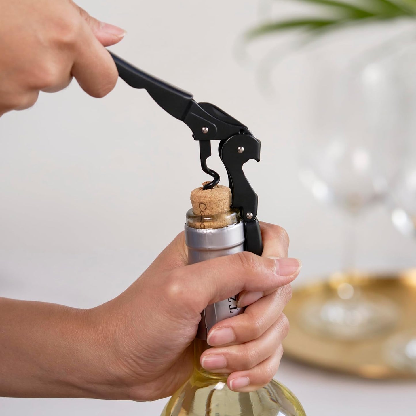 True TrueTap Double Hinged Waiters Corkscrew Wine Opener, Top-notch Stainless Steel Wine Opener with Foil Cutter Built to Last Wine Key Matte Black