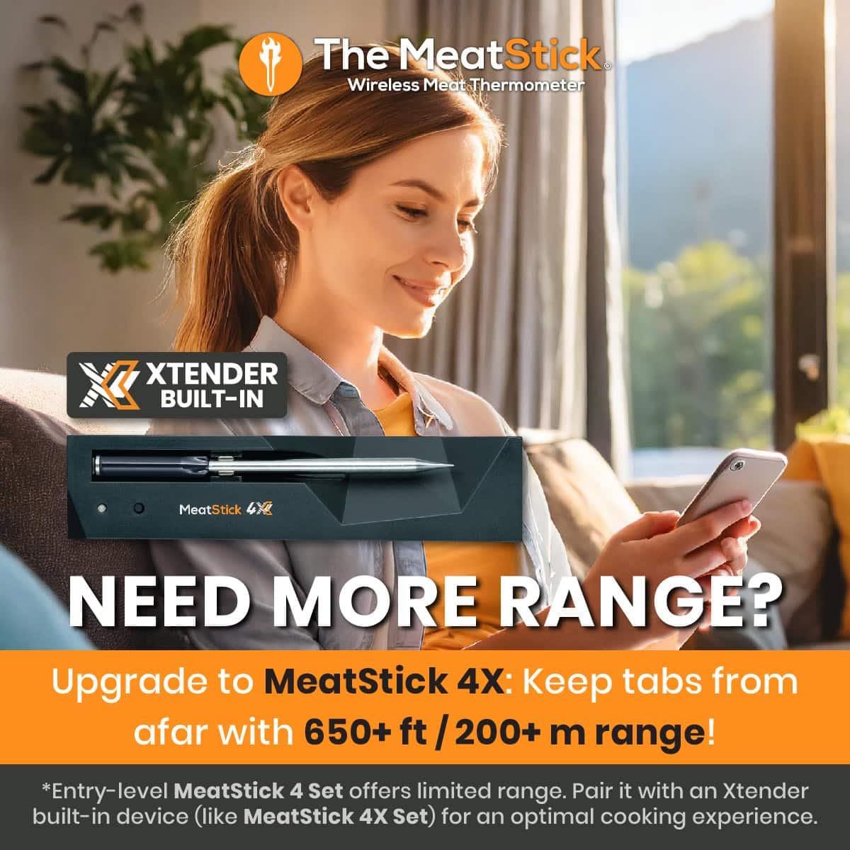 MeatStick 4 - Wireless Meat Thermometer for Grilling and Smoking, Smart Meat Thermometer with 4 Sensors & Limited Range (165ft Outdoors), Wireless Grill Thermometer, Wireless Meat Probe for Smoker