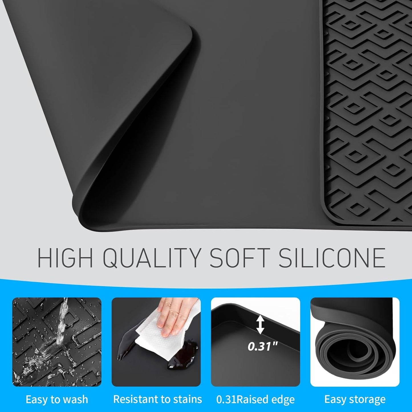 Silicone Coffee mat 24''x16'' – Non-Slip Bar Mat with Detachable Drying Layer for Espresso Machines, Countertops & Dish Racks