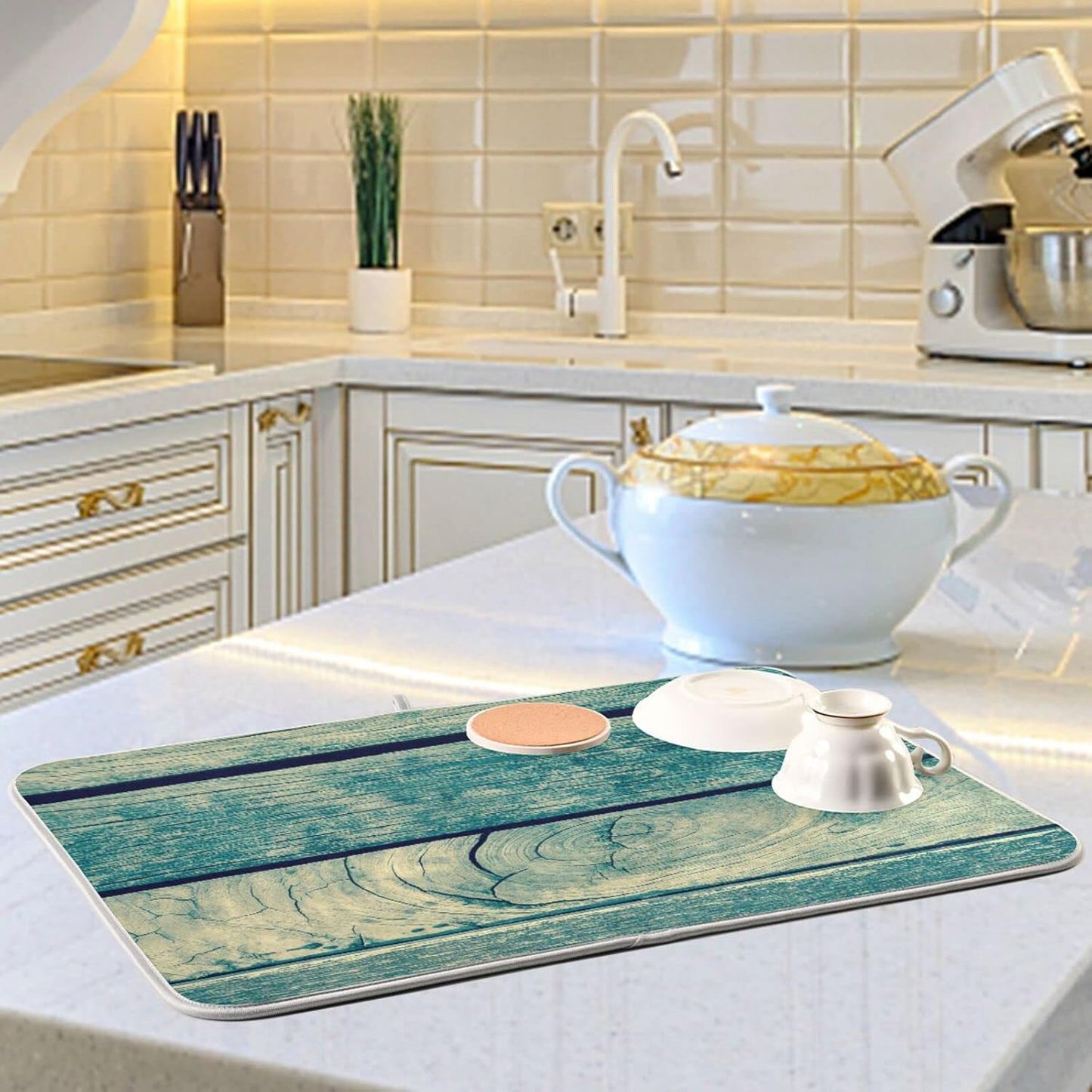 senya Super Absorbent Dish Drying Mat, Microfiber Fast-Drying Dish Mat, 16'' x 18'', Kitchen Dish Drying Pad, Vintage Retro Wooden Background, (g289343134p523c558s1113)
