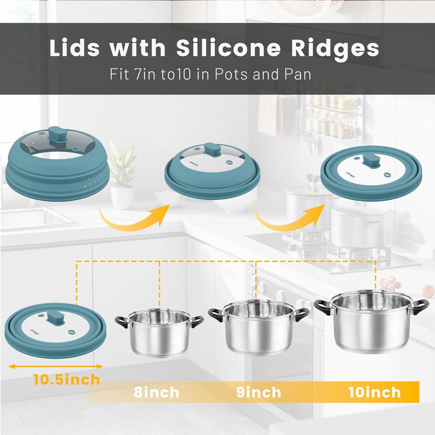 Microwave Splatter Cover, Vented Silicone and Glass Cover Splatter Guard Lid, Food Collapsible Plate Cover Lid with Easy Grip Handle. (Blue, 10.8 inch)