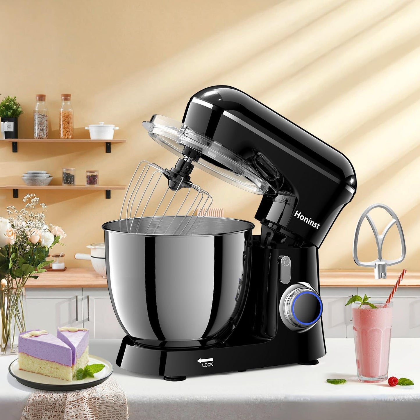 Stand Mixer, 6.5QT 10-Speed Tilt-Head Electric Stand Mixer, 3-In-1 Kitchen Mixer with Bowl, Dough Hook, Whisk and Beater, Food Mixer for Baking, Cake and Most Home Cooks, Black