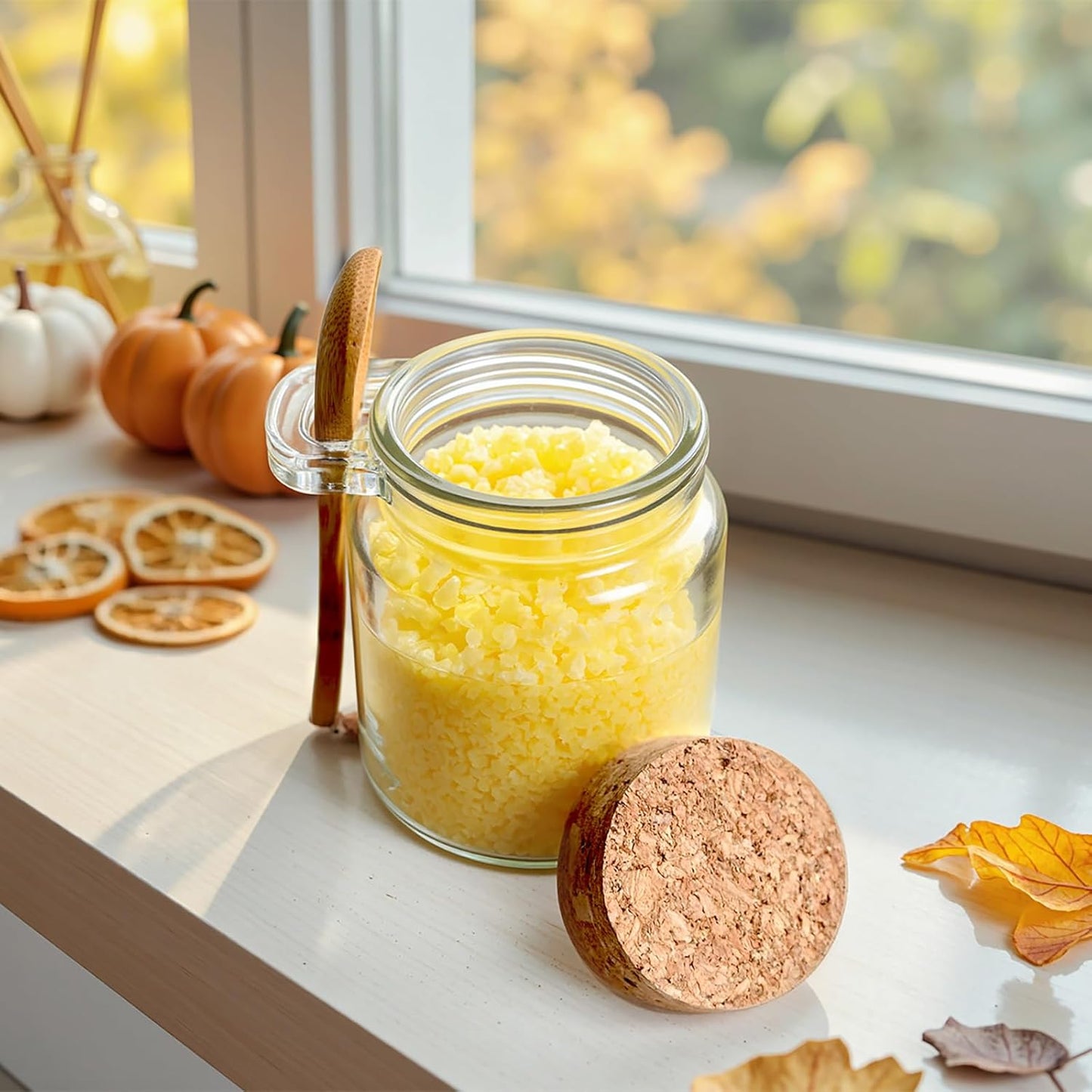 Ahhute Glass Sugar Scrubs Jars, Bath Salt Container, Canning Spice Jar with Bamboo Spoon, Honey Scrubs Body Butter Jars w/Cork, Labels and Cleaning Brush, 8oz 24 Pack