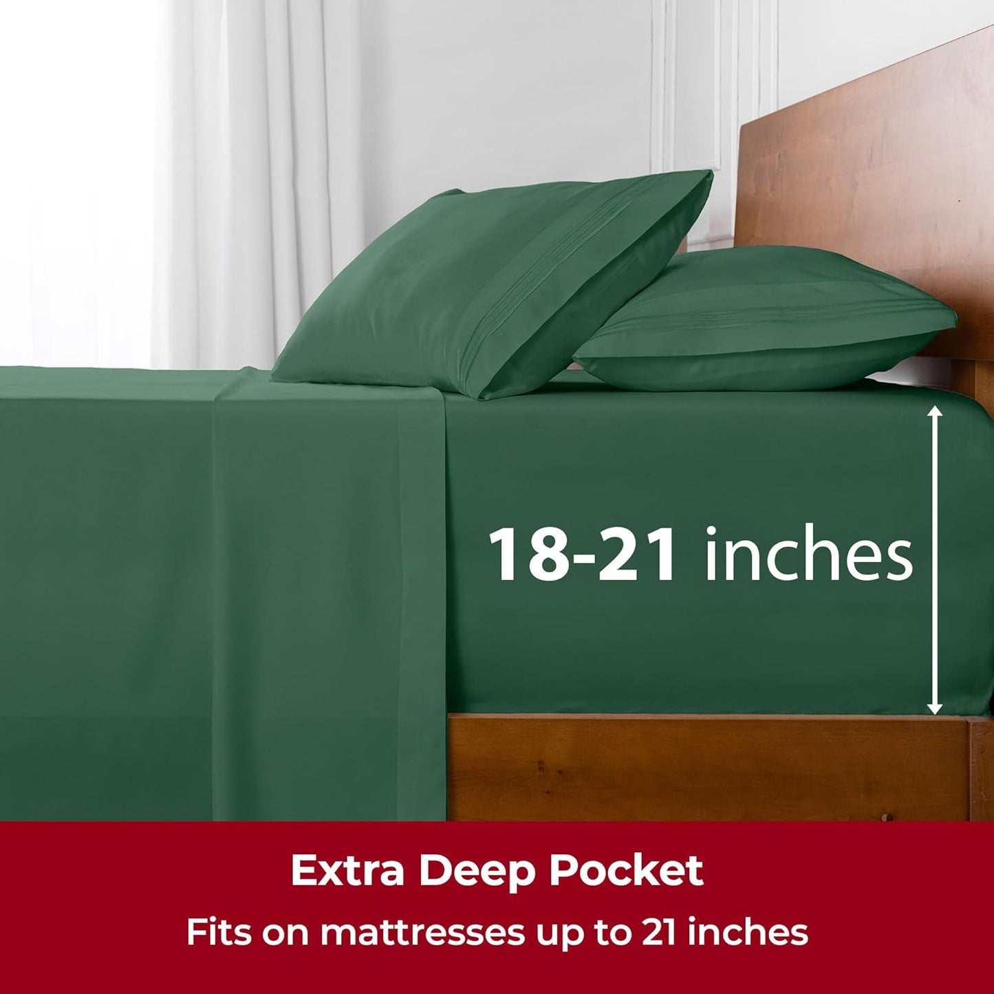 Mellanni Extra Deep California King Sheets - 4 PC Iconic Collection Bedding - Luxury, Ultra Soft, Cooling Bed Sheets - Wrinkle, Fade, Stain Resistant (Cal King, Emerald Green)
