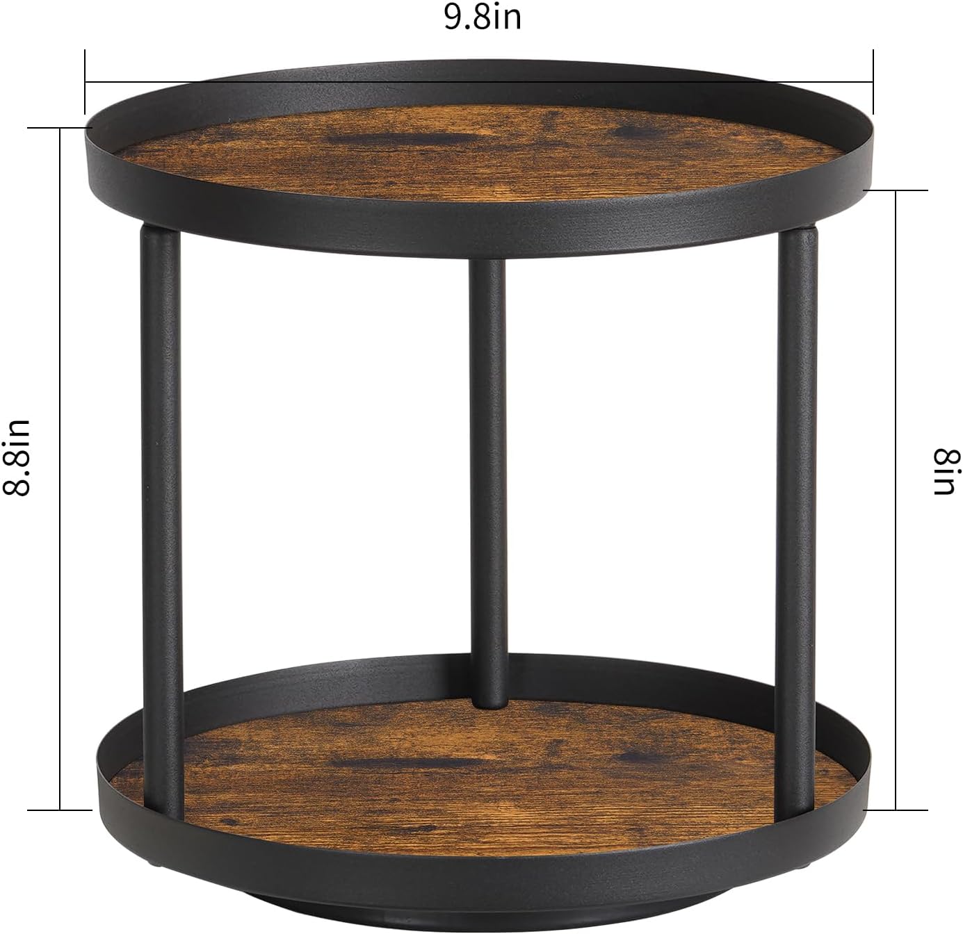 Giikin 2 Tier Lazy Susan Organizer, Two Tier Lazy Susan Turntable for Kitchen Countertop Spice Rack Organizer (Rustic Brown, 9.8" x 9.8" x 8.8")