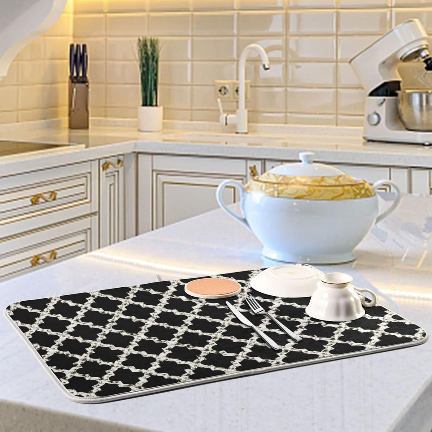 senya Super Absorbent Dish Drying Mat, Microfiber Fast-Drying Dish Mat, 16'' x 18'', Kitchen Dish Drying Pad, Geometry Texture Classic Modern