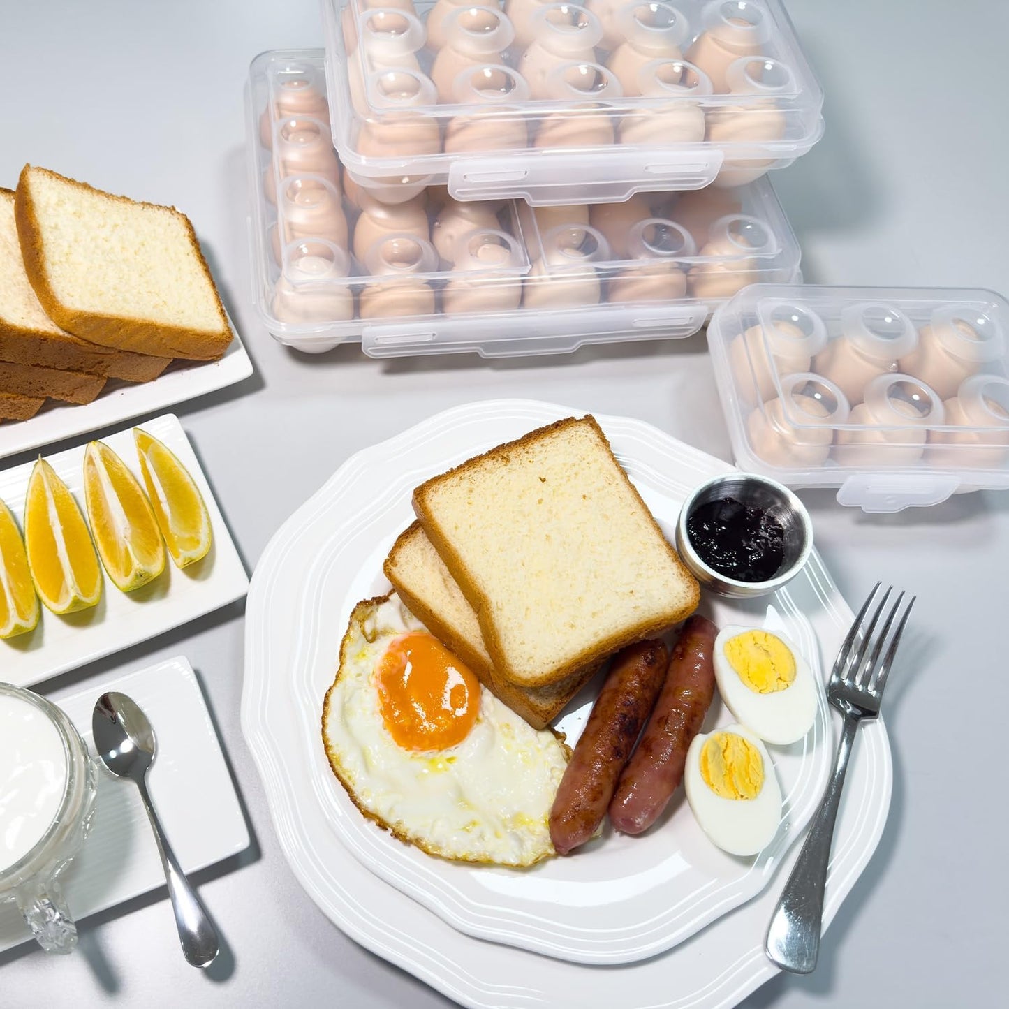 Egg Holder Camping, Egg Holder for Fridge, Clear Egg Container for Fridge With Lid, Stackable Egg Storage with Safety Buckle, Eggs 24 Count, Clear White