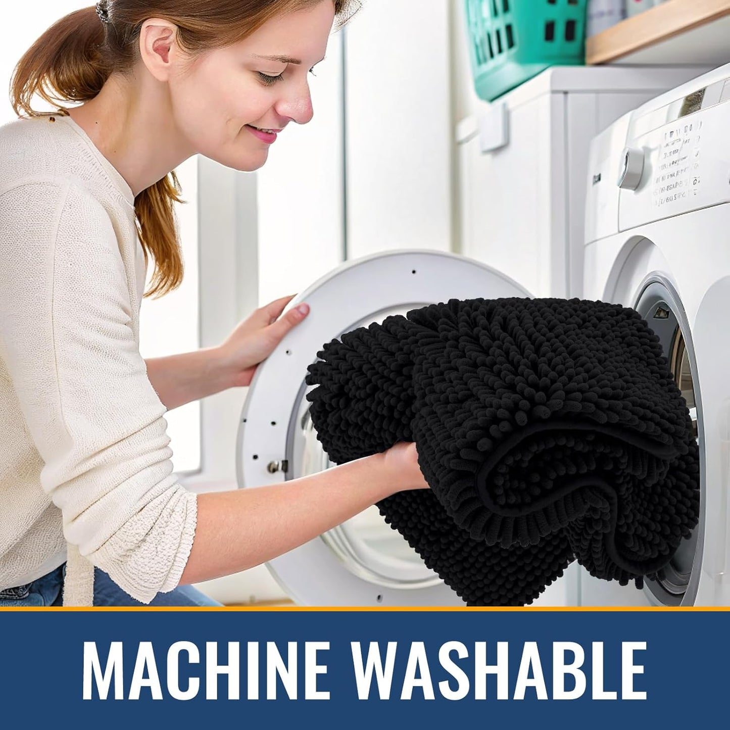 Arotive Bathroom Rugs 36x24, Extra Soft Absorbent Shaggy Chenille Bath Rugs, Machine Washable Rubber Backing Non-Slip Bath Mats for Bathroom Floor Tub and Shower, Home Decor Accessories, Black