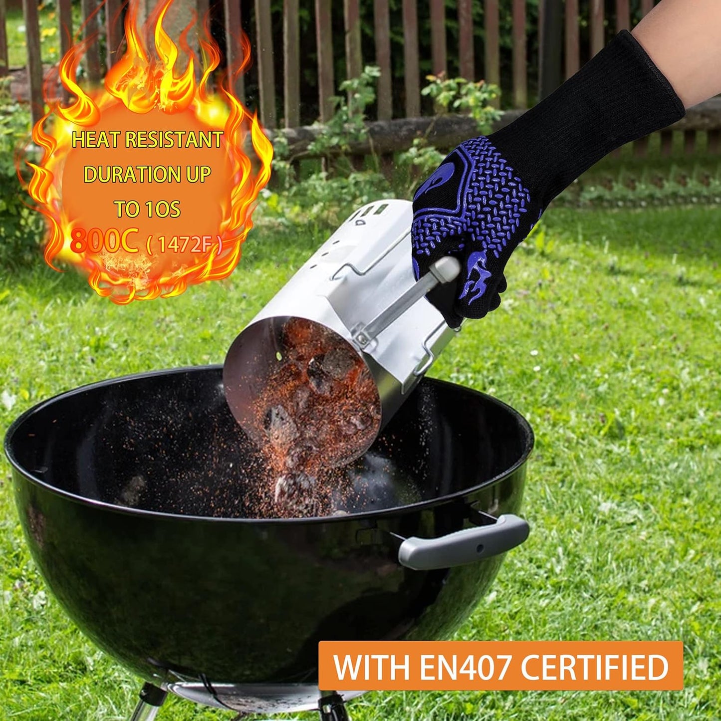 BBQ Fireproof Gloves, Grill Cut-Resistant Gloves 1472°F Heat Resistant Gloves, Non-Slip Silicone Oven Gloves, Kitchen Safe Cooking Gloves for Oven Mitts,Barbecue,Cooking, Frying, Blue(2 Pairs)