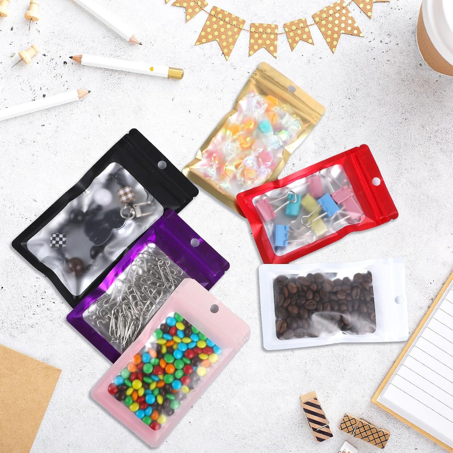 200 Pack Resealable Mylar Holographic Bags Food Storage Smell Proof Bags with Front Window Foil Packaging Pouch for Candy Sample Jewelry Small Business 4.13×5.91 Inch, Pink Fade Blue