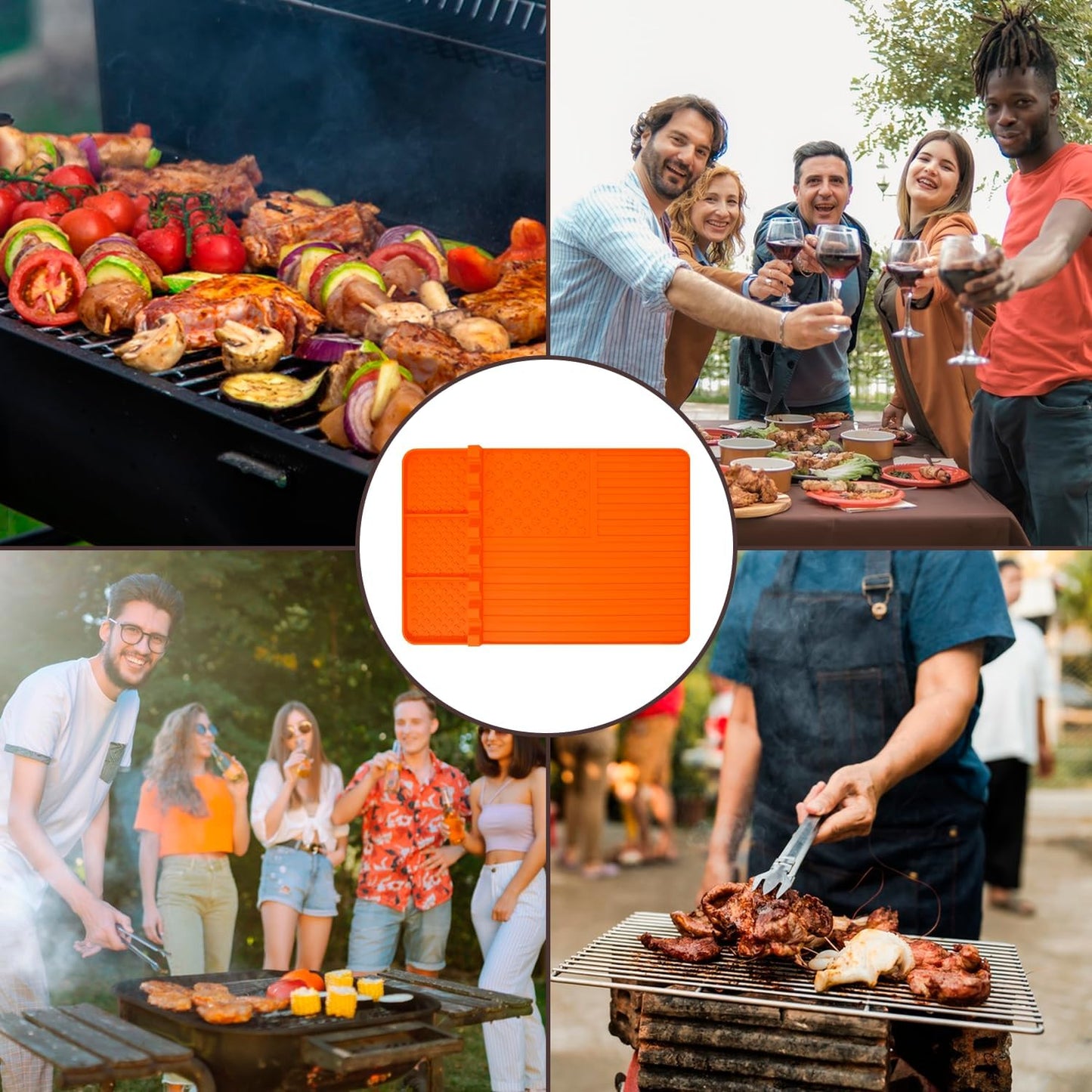 2 PCS Silicone Griddle Tools Mat for Blackstone,Grill BBQ Caddy Utensils Holder for Kitchen,Cooking & Countertop,Large Spatula Mat with Drip Pad,Griddle Accessories for Blackstone (Orange-2)