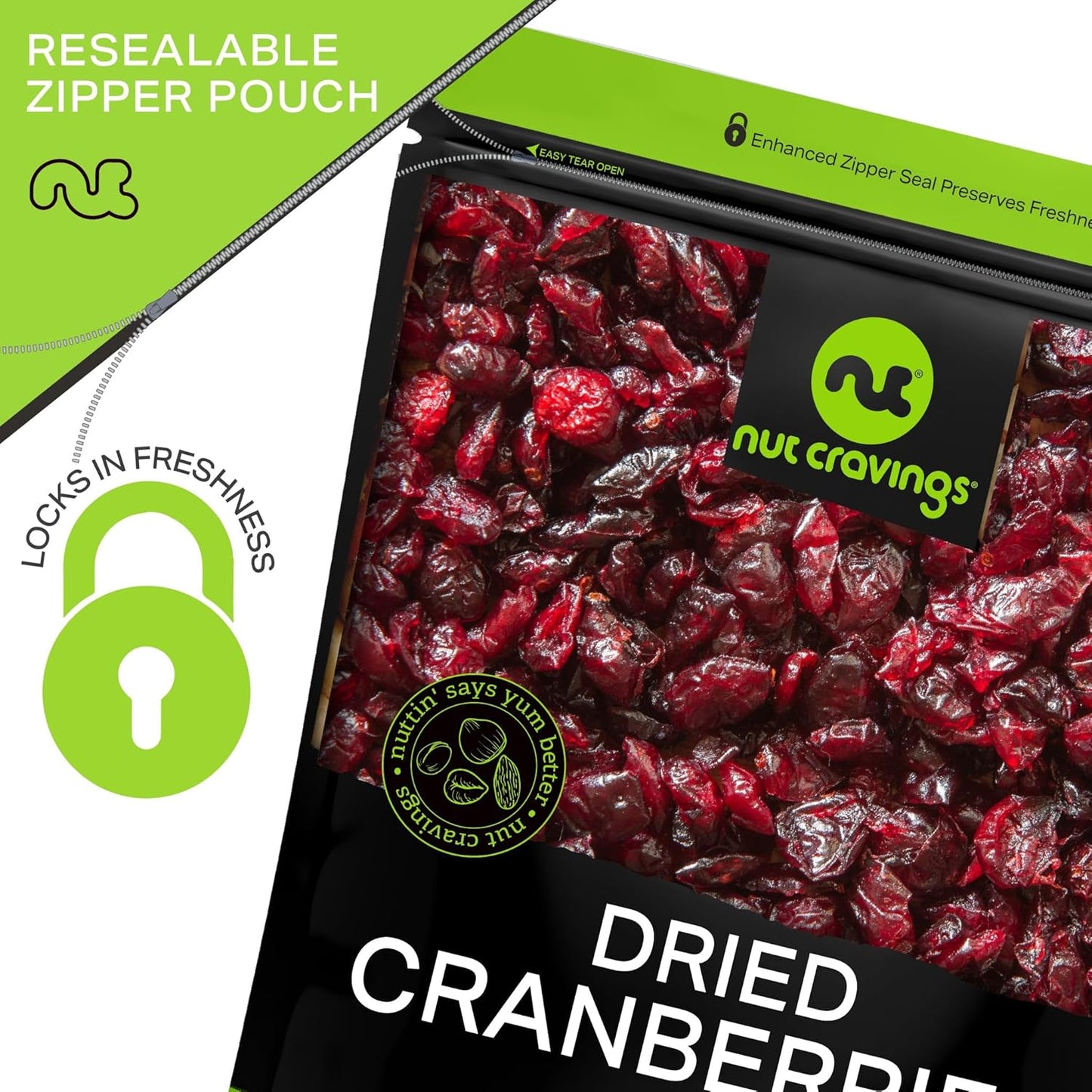 NUT CRAVINGS - Sun Dried Whole Cranberries, Lightly Sweetened (80oz, 5 LB) Bulk Dry Fruits Packed Fresh in Resealable Bag - Sweet Healthy Snack, Naturally Grown, Vegan, Kosher