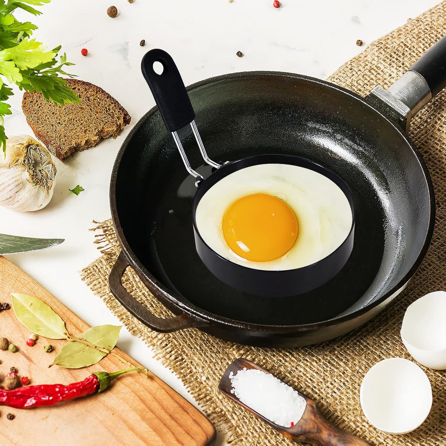 3 packs 3.5'' Egg Rings Set with Silicone Handle, Stainless Steel Egg Cooking Rings,Nonstick,For Frying Eggs and Egg Mcmuffins, Egg Mold For Breakfast