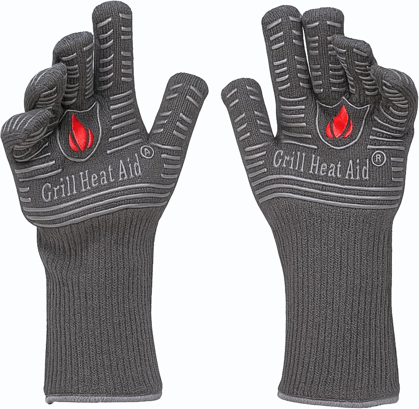 GRILL HEAT AID BBQ Grill Gloves Heat Proof for Grilling β Fireproof 1472Β°F Heat-Resistant Grill Mitts for Outdoor Barbecue and Smoker, Campfire, Fire Pit, Oven Glove with Fingers for Baking Pizza