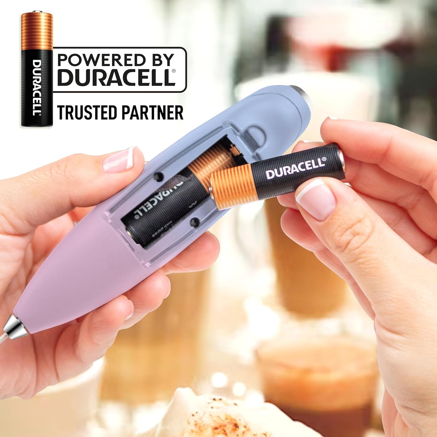 Zulay Kitchen Powerful Milk Frother Wand With 4 AA Duracell Batteries - Ultra Fast Handheld Drink Mixer - Electric Whisk Foam Maker for Coffee, Lattes, Cappuccino, Matcha & Creamer -