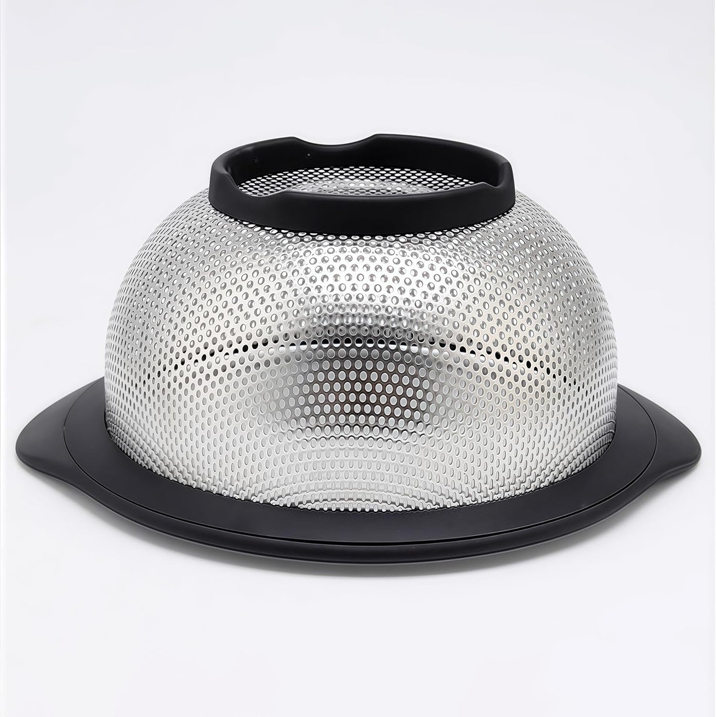 Stainless Steel Colander for Kitchen Metal Colanders & Food Strainers, Small and Large Sink Colander Set, Black Non-Slip Grip, (3 QT and 5 QT)