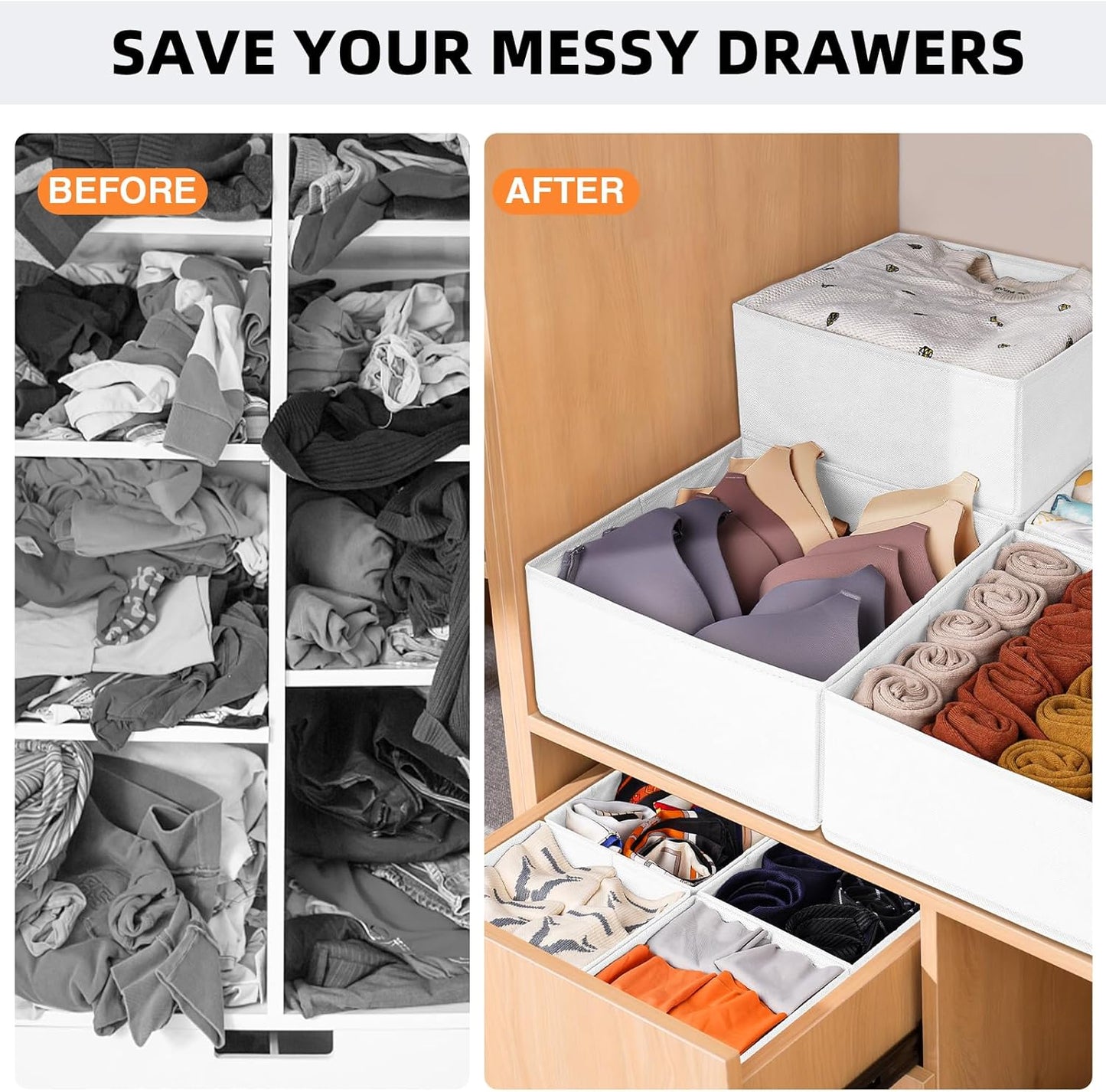 Criusia Drawer Organizer Clothes, 20 Pack Dresser Organizer Bins for Nursery Bedroom, Closet Organization and Storage Dividers for Clothing, Baby Clothes, Underwears, Socks (White)