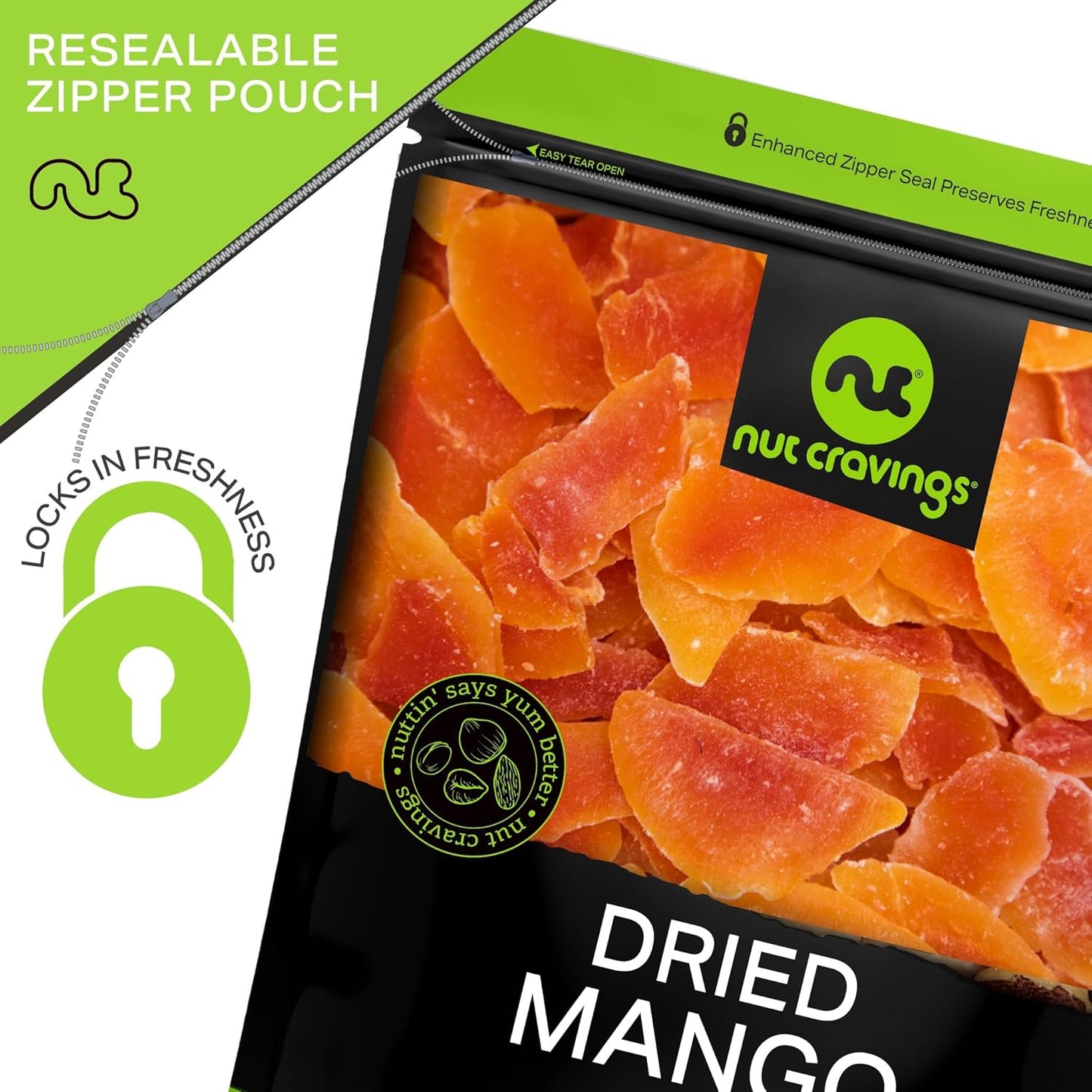 NUT CRAVINGS - Sun Dried Mango Slices, Lightly Sweetened (32oz, 2 LB) Bulk Dry Fruits Packed Fresh in Resealable Bag - Sweet Healthy Snack, Naturally Grown, Vegan, Kosher