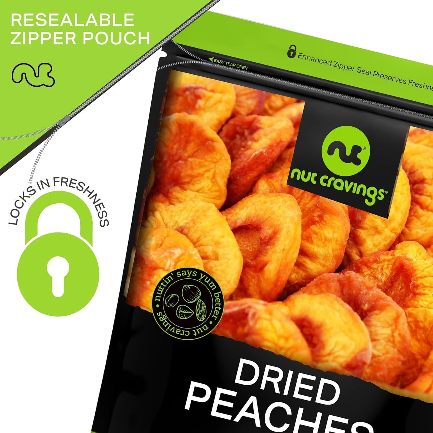 NUT CRAVINGS - Sun Dried California Peaches, No Sugar Added (8oz, 1 Pack) Bulk Dry Fruits Packed Fresh in Resealable Bag - Sweet Healthy Snack, Naturally Grown, Vegan, Kosher
