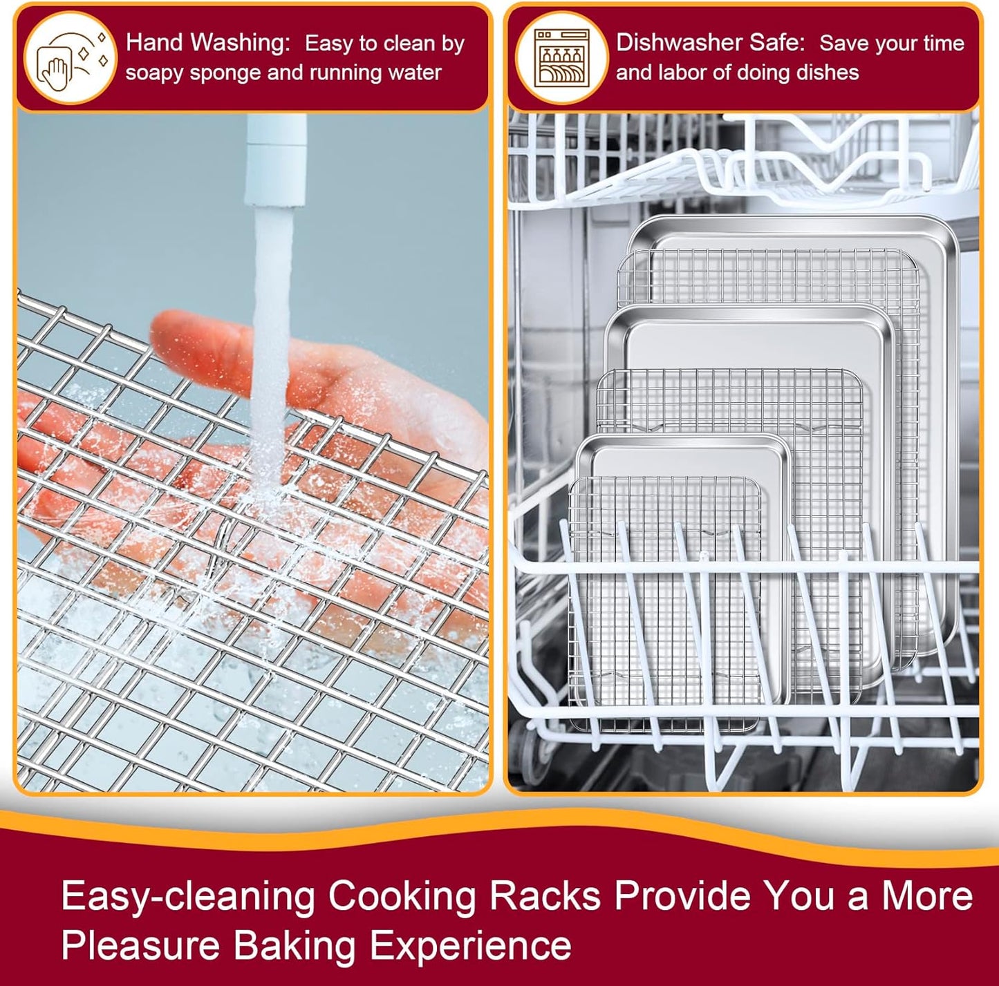 P&P CHEF 16 + 12.5 + 9 Inch Baking Sheet and Rack Set, Stainless Steel Cookie Sheets Oven Baking Pans Trays with Cooling Racks for Cooking & Roasting, Oven & Dishwasher Safe, (6Pcs)