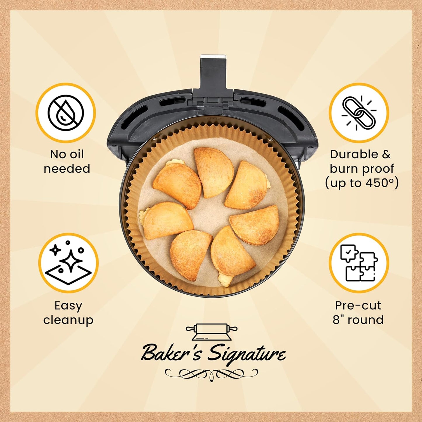 Air Fryer Liners for Ninja, 125 Pcs Round Disposable Airfryer Paper Liners – Non-Stick and Oil Proof for Easy Cleanup, Great for Oven, Pans & Baking – 8 Inch for 5-8 qt Basket by Baker's Signature