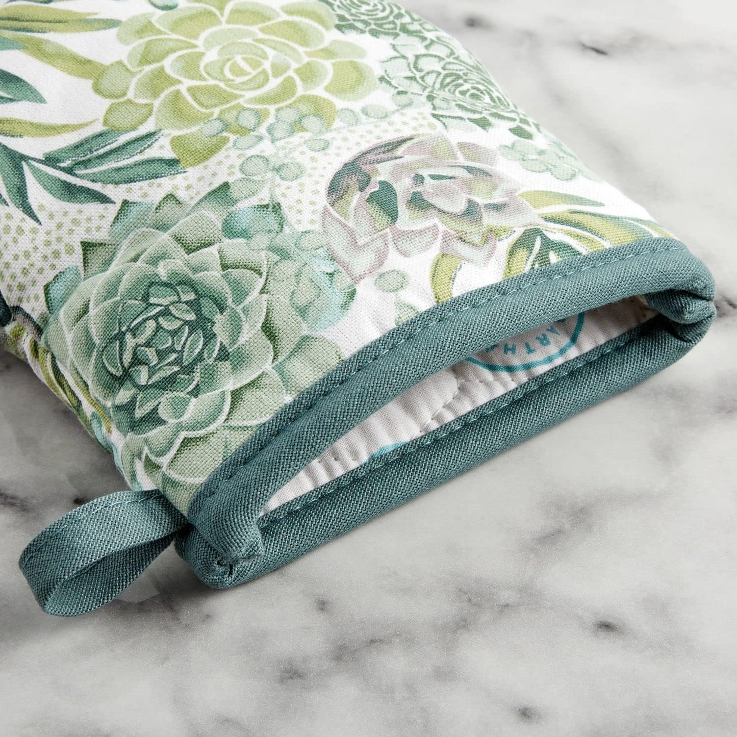 Martha Stewart Succulents Mini Oven Mitt 2-Pack Set, Green, 5.5"X8"