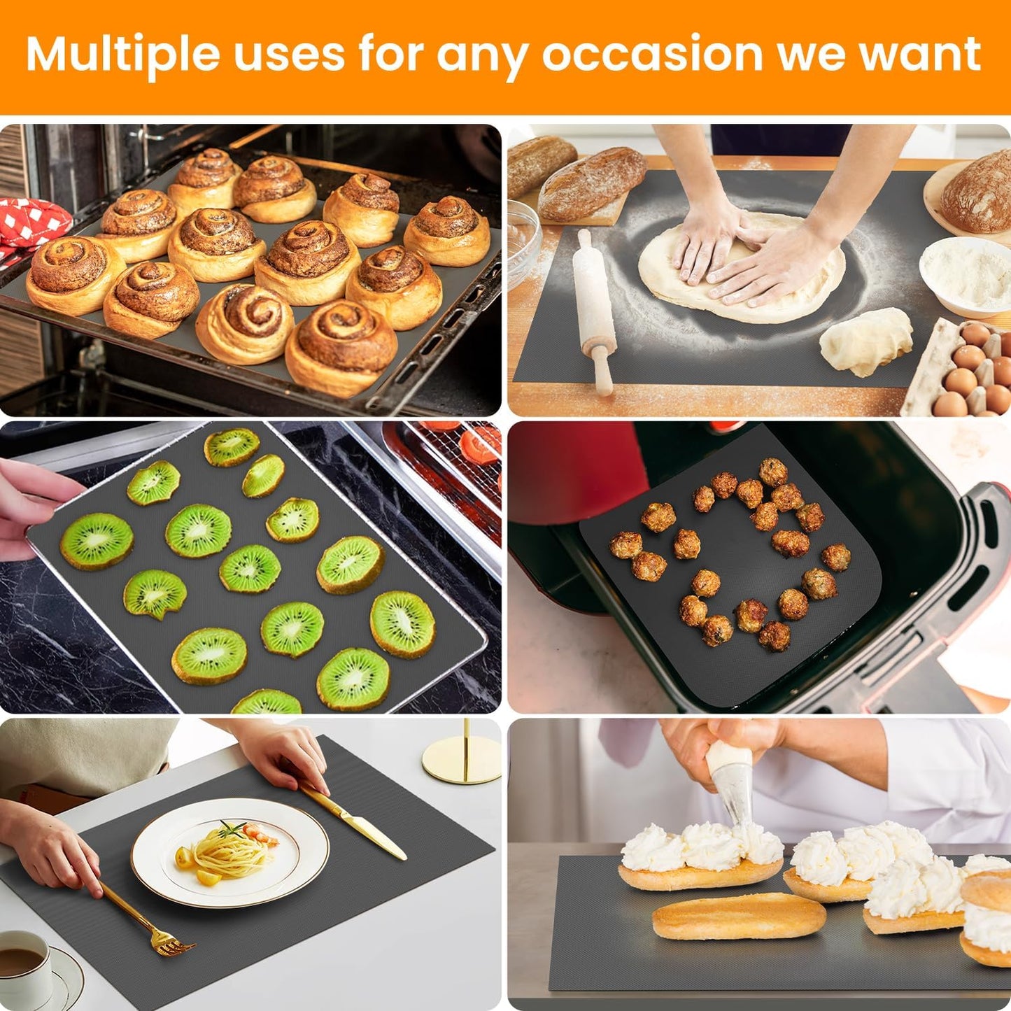 Silicone Baking Mat Roll -Cut to Size Silicone Mat - Non-Stick Pastry Mat for Dough Rolling, Non-slip Silicone Mat for Kitchen Counter, Reusable Air Fryer Linner, Oven Liner, Freeze Dryer Mat