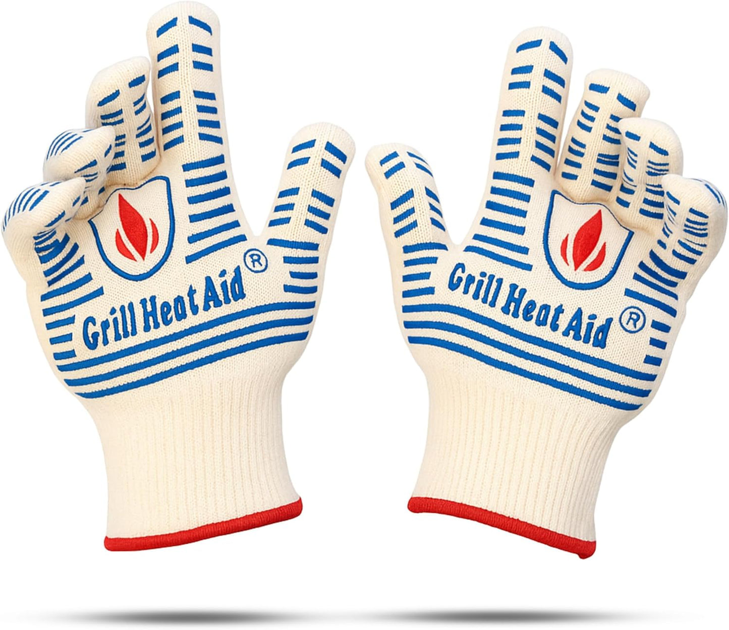 GRILL HEAT AID BBQ Grill Gloves Heat Proof for Grilling β Fireproof 1472Β°F Heat-Resistant Grill Mitts for Outdoor Barbecue and Smoker, Campfire, Fire Pit, Oven Glove with Fingers for Baking Pizza