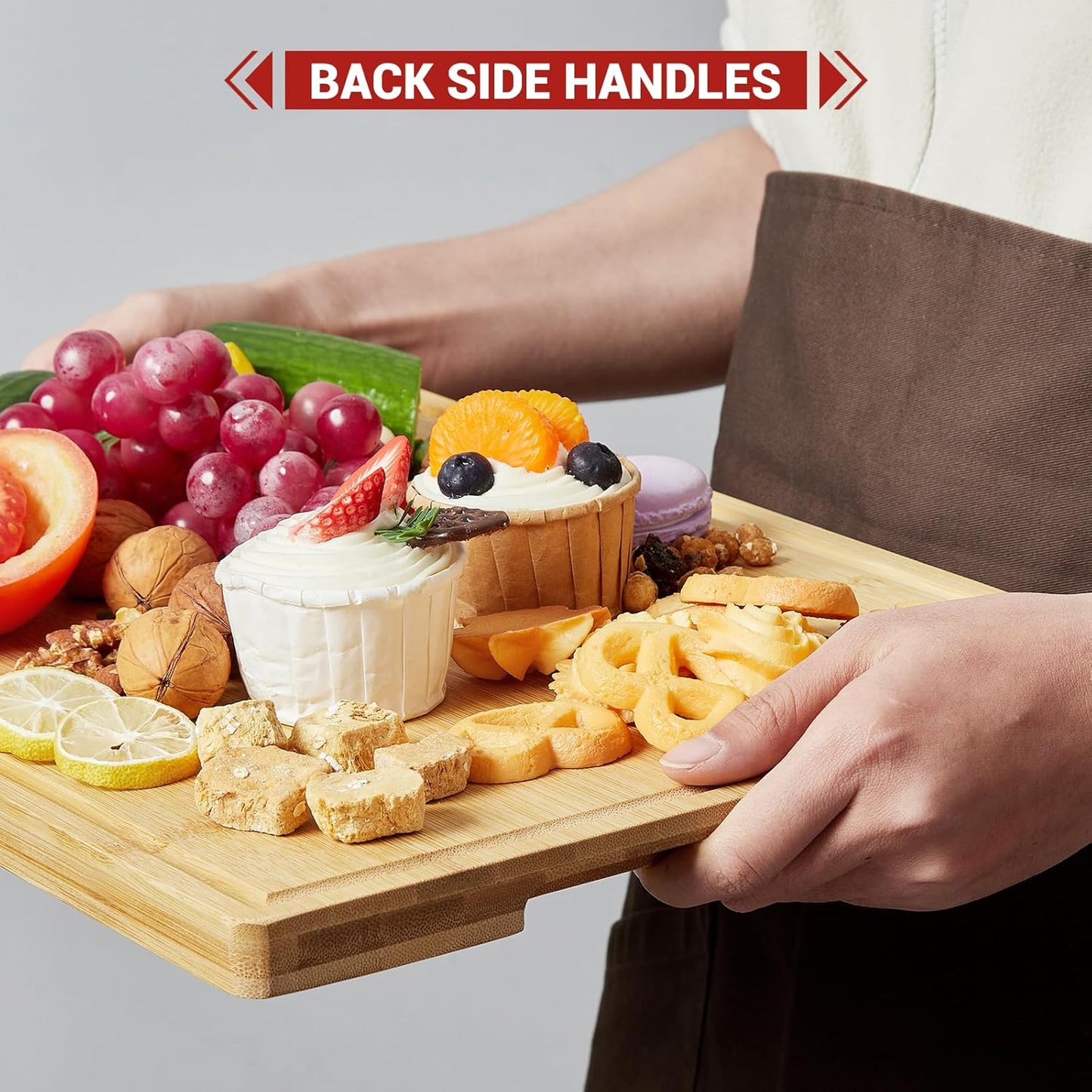 Cutting Board for Kitchen, Bamboo Cutting Boards For Kitchen Meal Prep & Serving - Bamboo Cutting Board Set with Holder, Charcuterie & Chopping Board