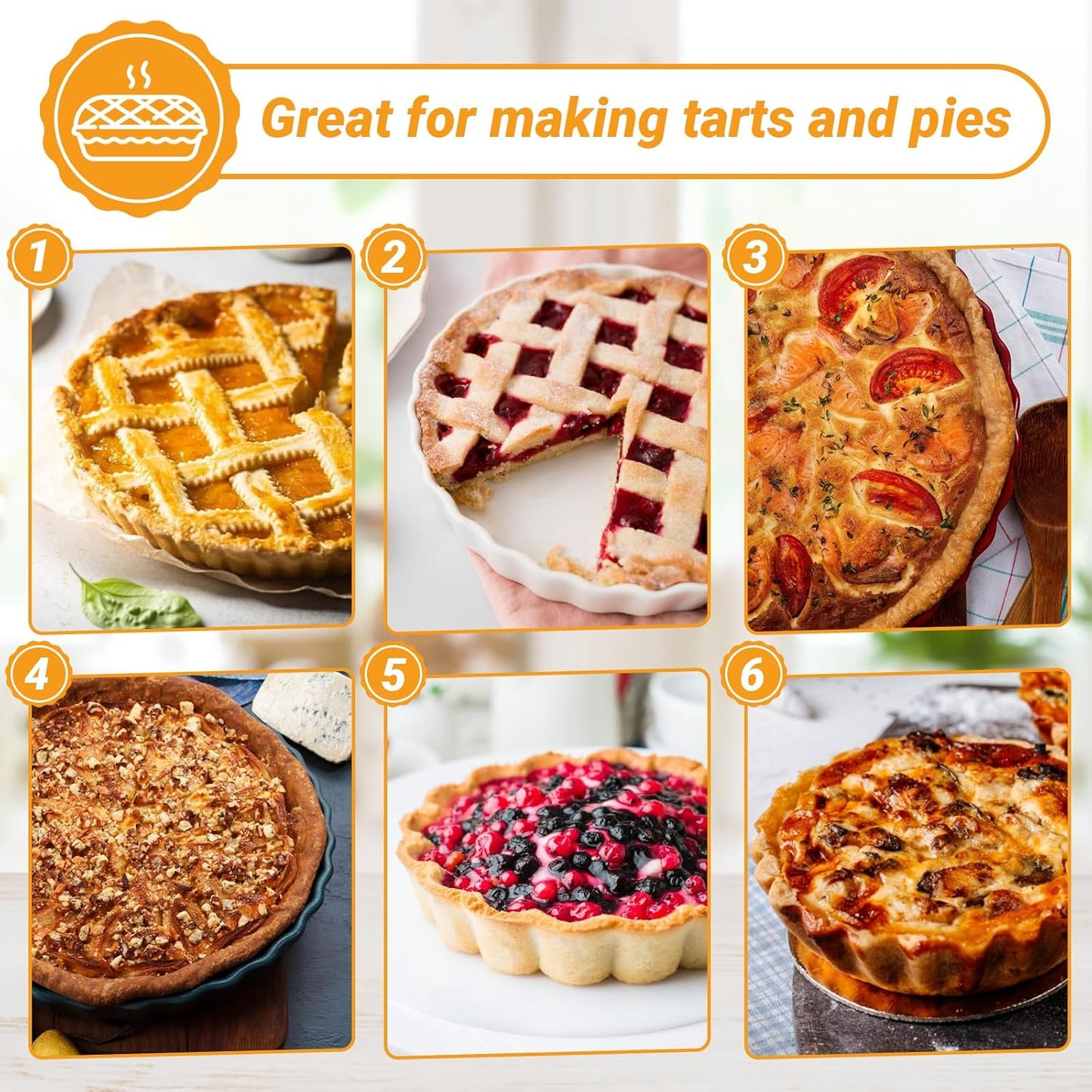Beasea Tart Pan 10 Inch with Removable Bottom, Non Stick Quiche Pan Pie Shell Fluted Edge Tart Pan, Loose Base Carbon Steel Round Cooking Pan for Baking