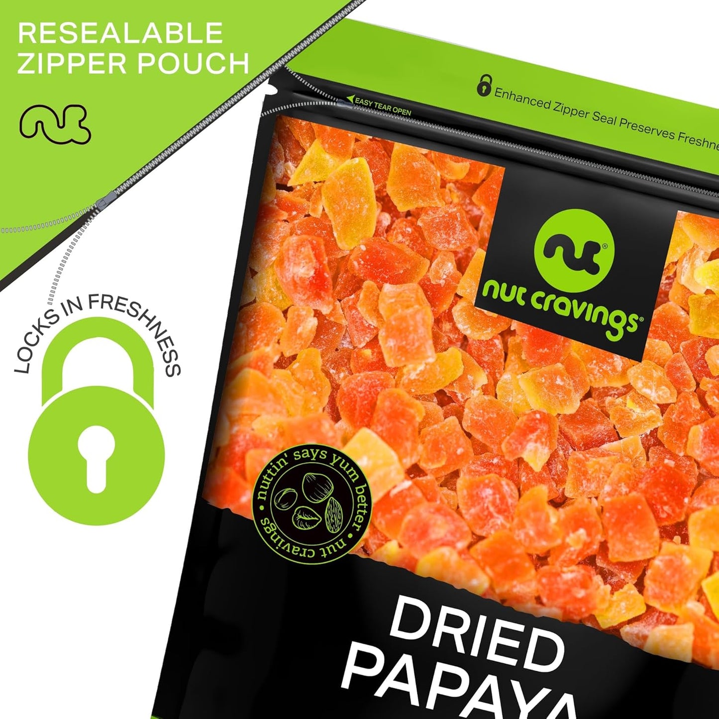 NUT CRAVINGS - Sun Dried Papaya Chunks, Lightly Sweetened (48oz, 3 LB) Bulk Dry Fruits Packed Fresh in Resealable Bag - Sweet Healthy Snack, Naturally Grown, Vegan, Kosher