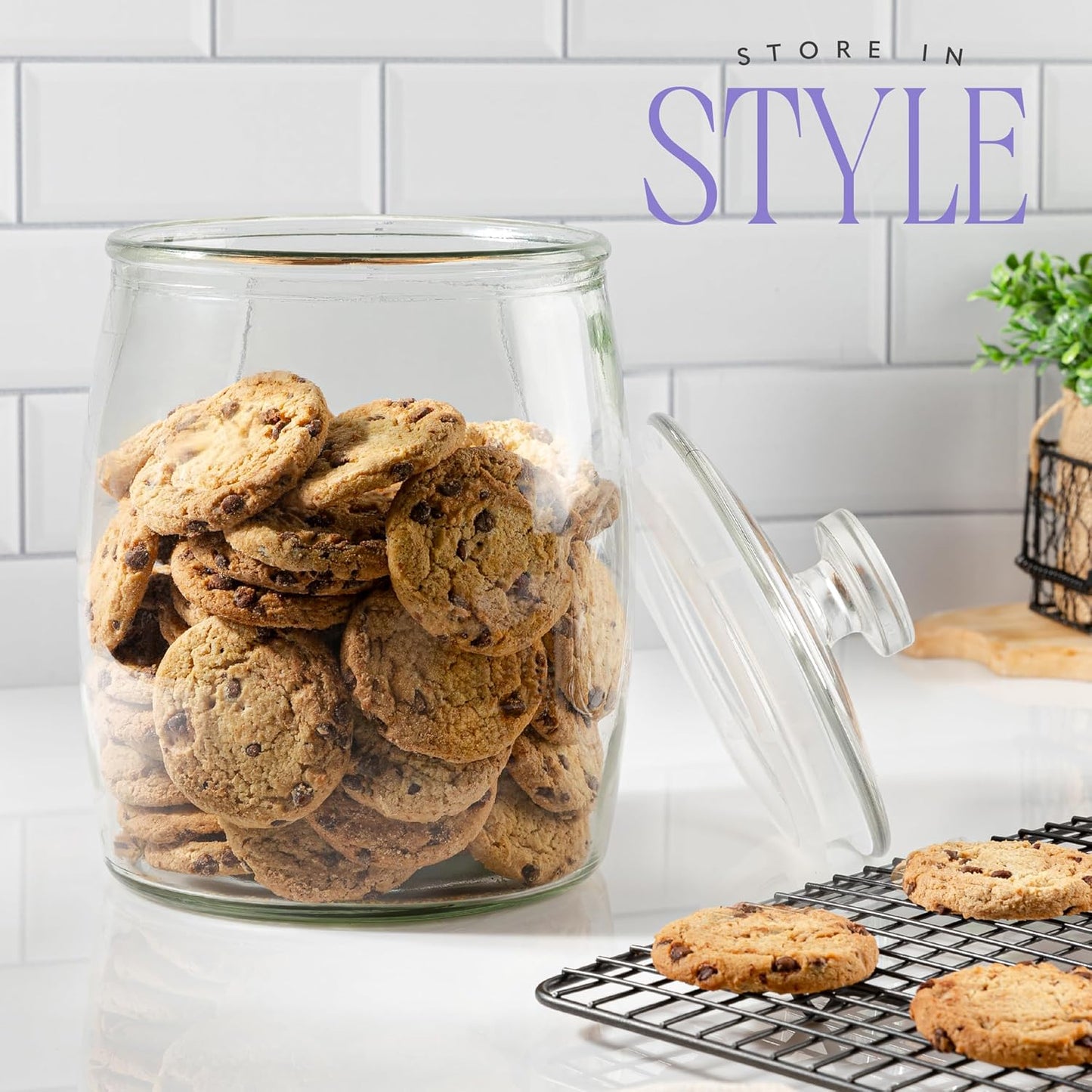kitchentoolz Large Glass Cookie Jar with Airtight Lid - 1 Gallon Storage Container for Candy, Flour, Sugar, Pet Food & Dog Treat Canister - Pack of 1