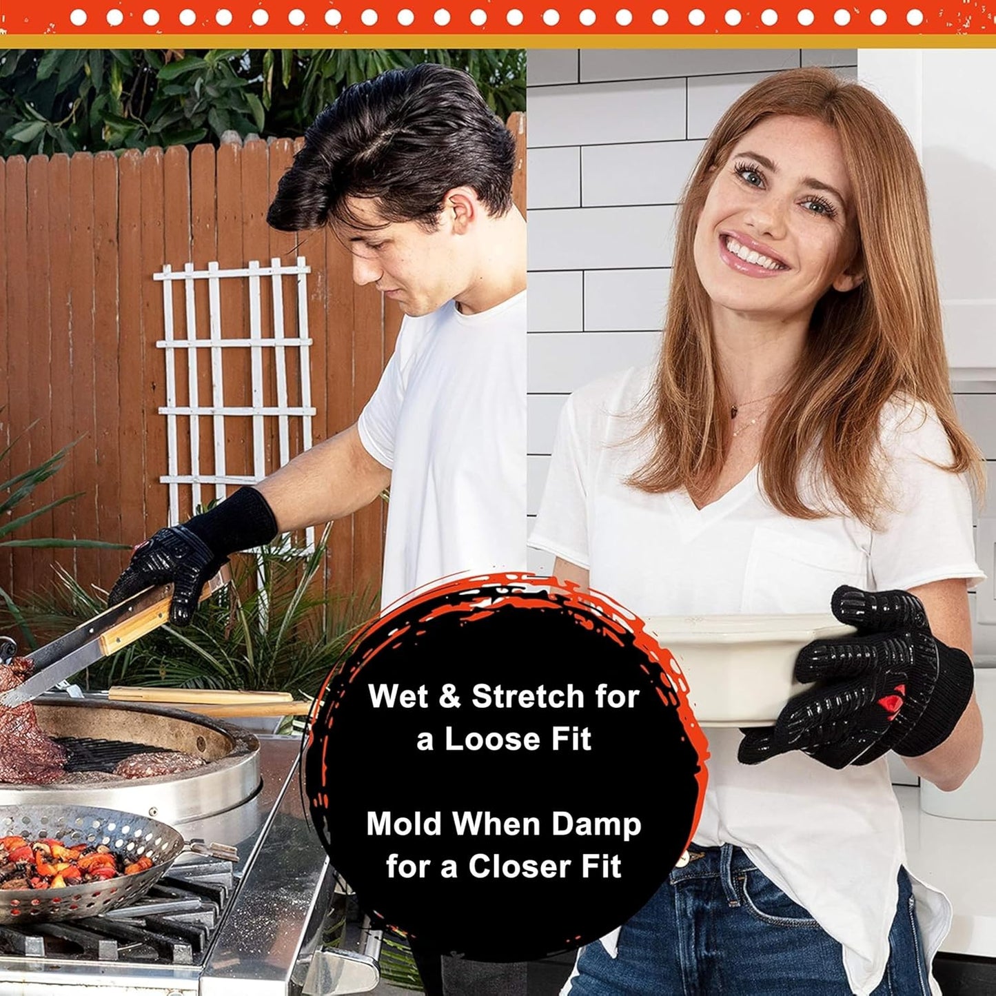 GRILL HEAT AID BBQ Grill Gloves Heat Proof for Grilling β Fireproof 1472Β°F Heat-Resistant Grill Mitts for Outdoor Barbecue and Smoker, Campfire, Fire Pit, Oven Glove with Fingers for Baking Pizza