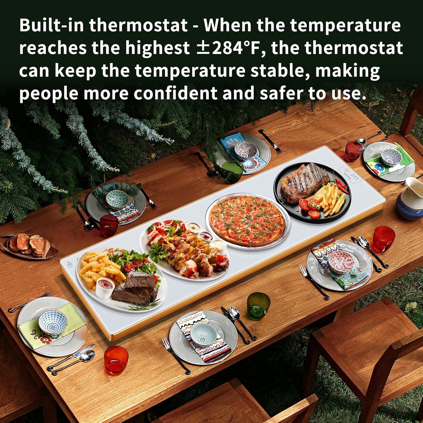 Electric Warming Tray (Extra Long 40"x12"),Food Warmers for Parties Buffet with Thermostat & Full Surface Heating, Tempered Glass Warming Mat for Food, Temperature Adjustable Food Warming Mat, White