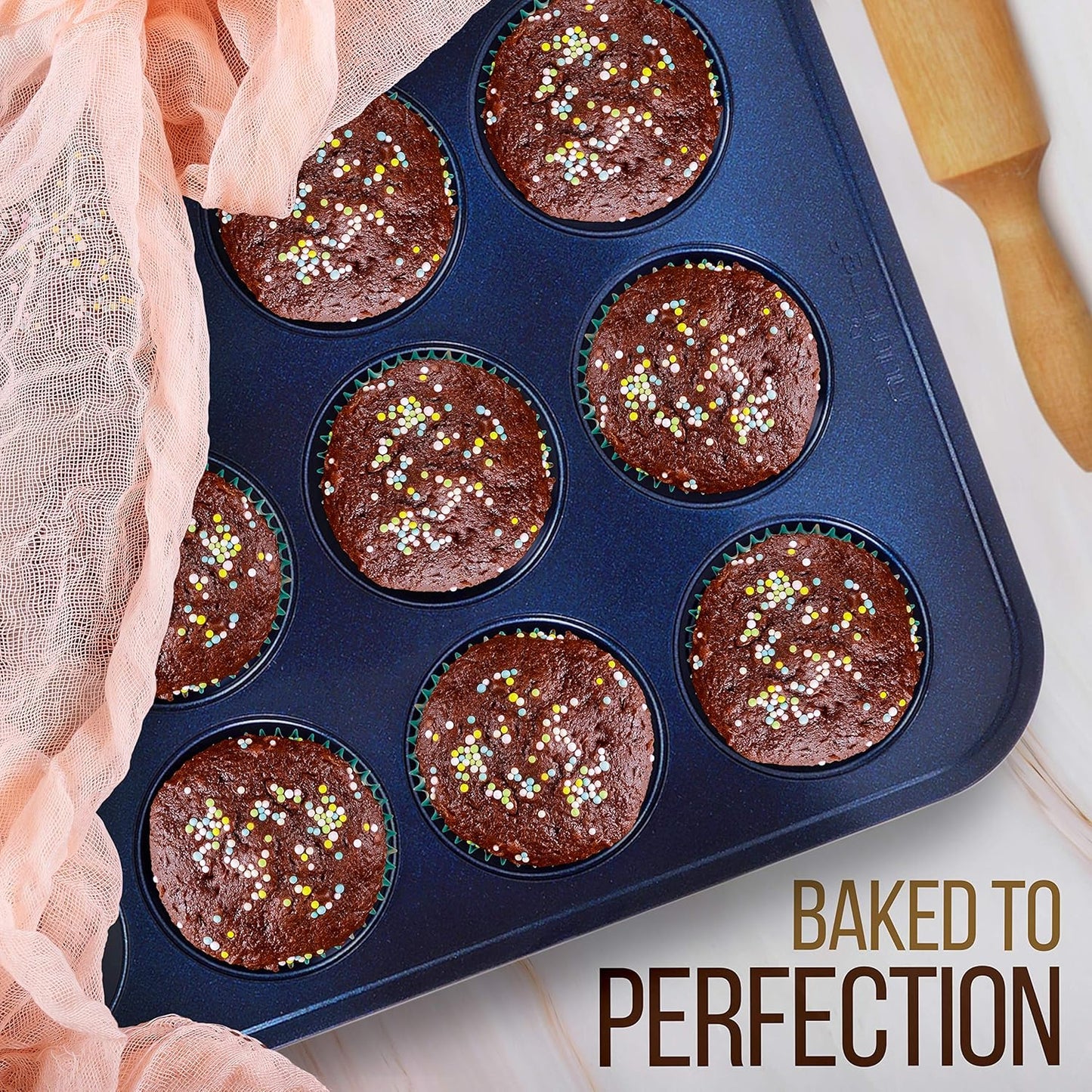 Non-Stick Kitchen Oven Baking Pans - Carbon Steel with Non-stick Blue Diamond Coating Inside & Outside, Commercial Grade Restaurant Quality Metal Bakeware, Dishwasher Safe - NutriChef NCBK6TRB
