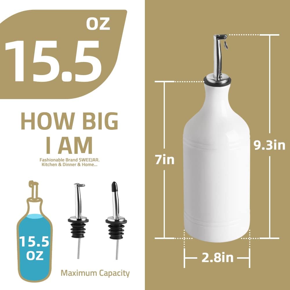 Sweejar Ceramic Olive Oil Dispenser Bottle, Opaque Oil Cruet Protects Oil to Reduce Oxidation, Suitable for Oil, Vinegar, Coffee Syrups & Other Liquids, Pack of 1, 15.5 Fl Oz (Gradient Blue)