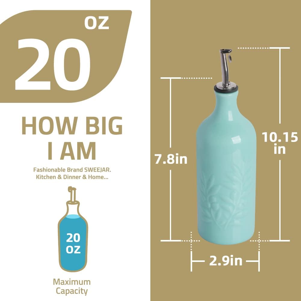 Sweejar Ceramic Olive Oil Dispenser Bottle, 20 Oz Relief Opaque Oil Cruet Protects Oil To Reduce Oxidation, Suitable for Storage Oil, Vinegar, Soy Sauce, Coffee Syrup, Liquids, Set of 1 (Black)