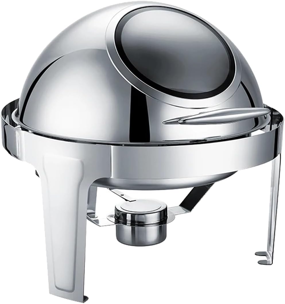 Round Chafing Dishes Full Size Chafer 6 Quart Food Buffet Warmer with Roll Top Lid Professional (6L Round chafter)
