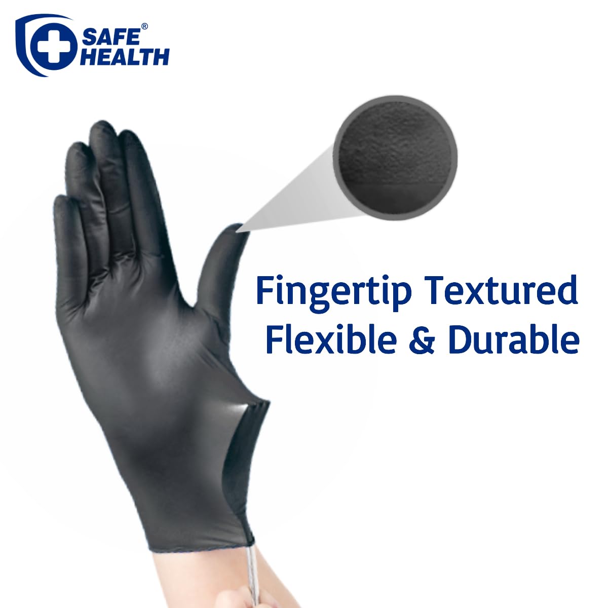 SAFE HEALTH Nitrile Black Industrial Disposable Gloves-Medium 3.5 Mil Case of 1000 Powder Free-Latex Free Tattoo-Beauty Salon-Hair Nail Studio-Auto Repair-Car Maintenance-Household-Daily
