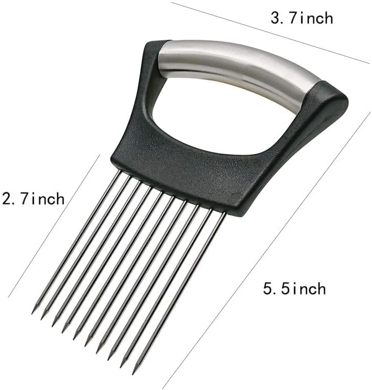 Onion Slice Holder, 2024 New Stainless Steel Holder for Slicing, Chopper Assistant Tool, Cutter for Meat, Onion, Potato, Tomato Kitchen Gadgets (Red, 2 Pack)
